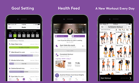 App features goal setting, health feed, a new workout every day