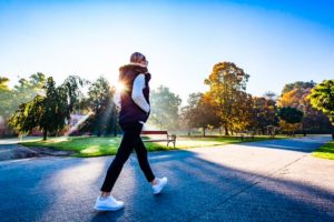 Woman walking on street