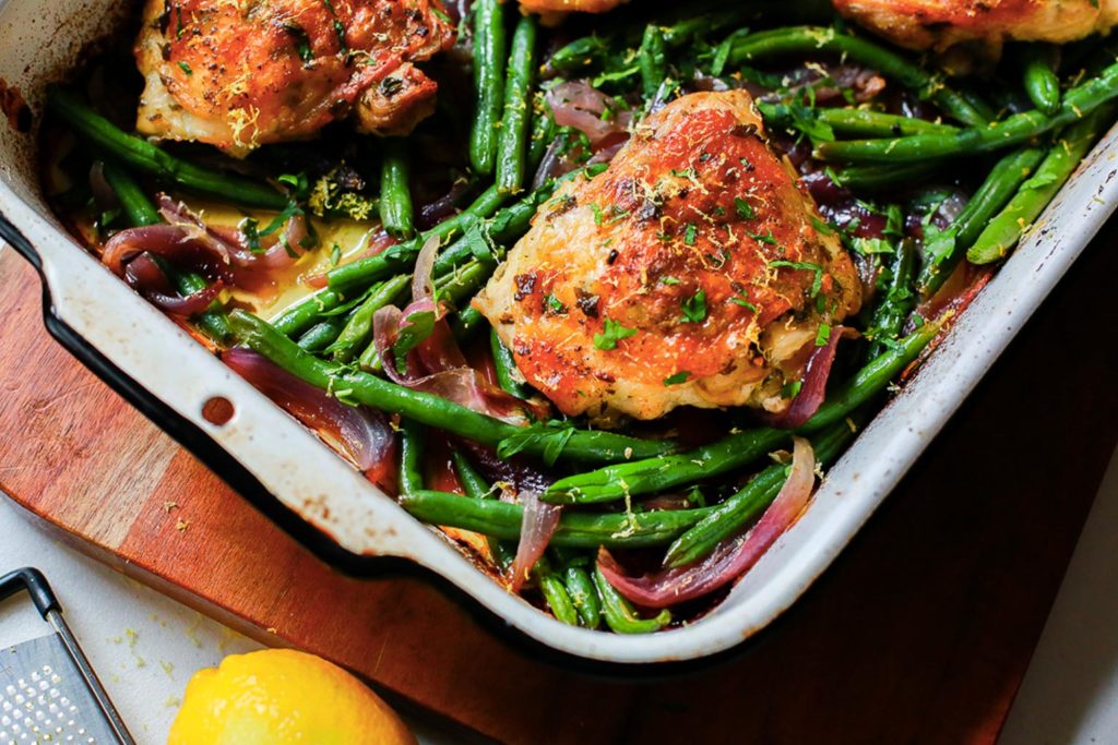 One-Pan Crispy Lemon-Herb Chicken with Roasted Green Beans