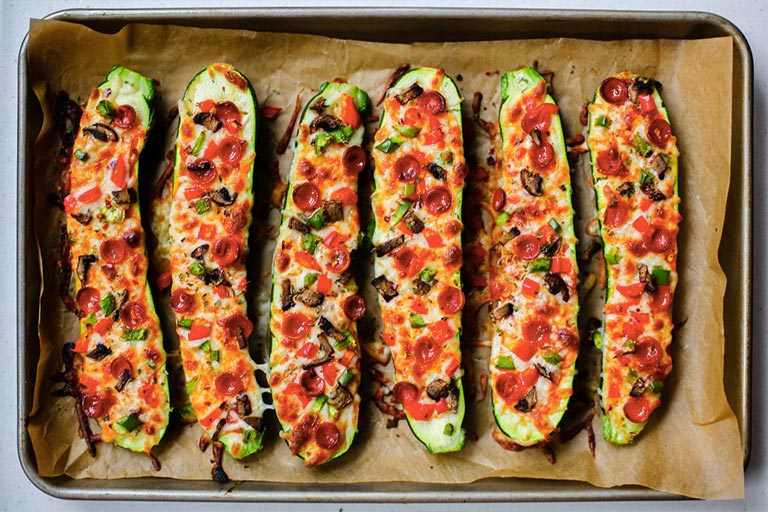 Roasted Pizza Zucchini Boats