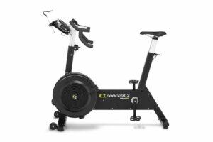 Stationary bike on a white background.