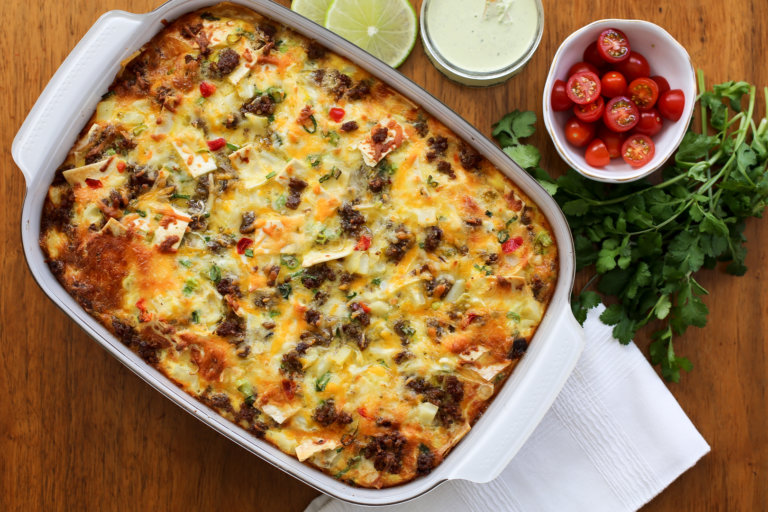 Breakfast Burrito Casserole with Toppings