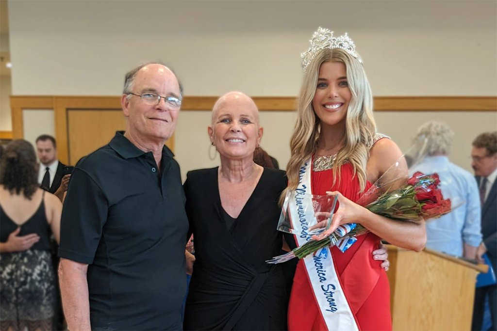 Shelby and her parents celebrating her Miss Minnesota Strong win.