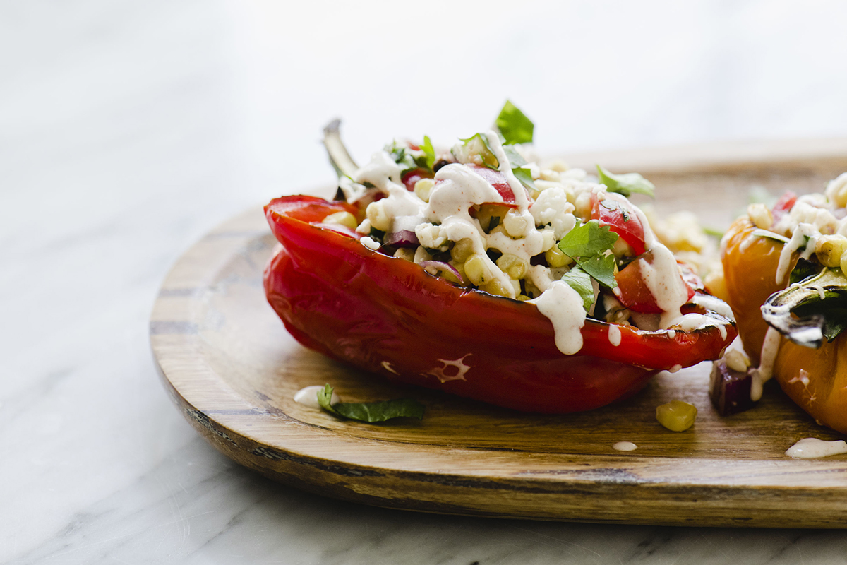 One serving of chorizo southwestern stuffed peppers.