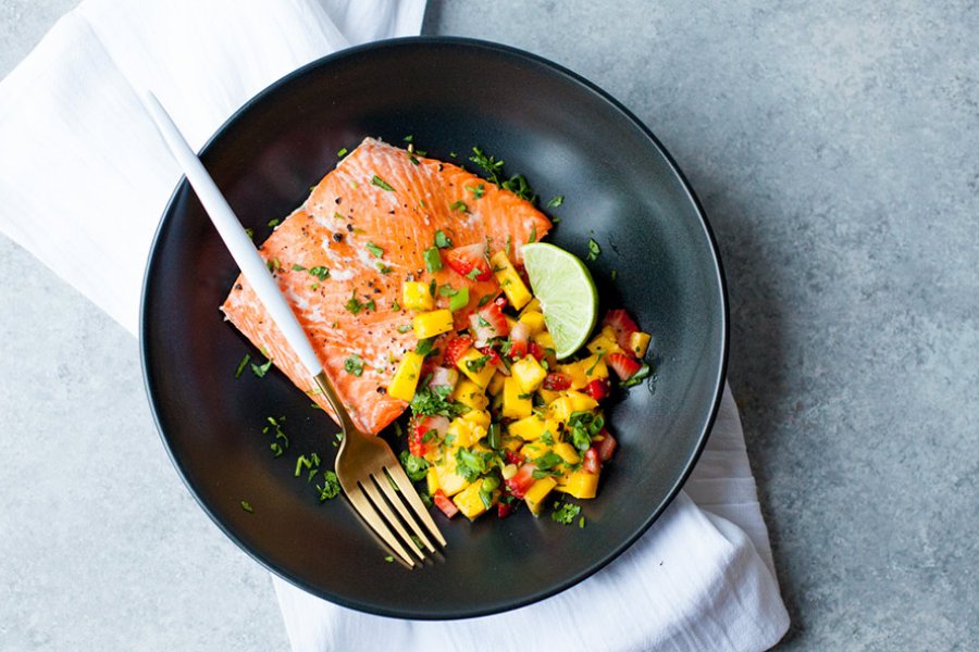 Roasted Salmon with Mango-Strawberry Salsa